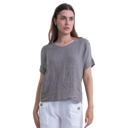 Vera May - Italian Linen Top - Fango/Taupe
