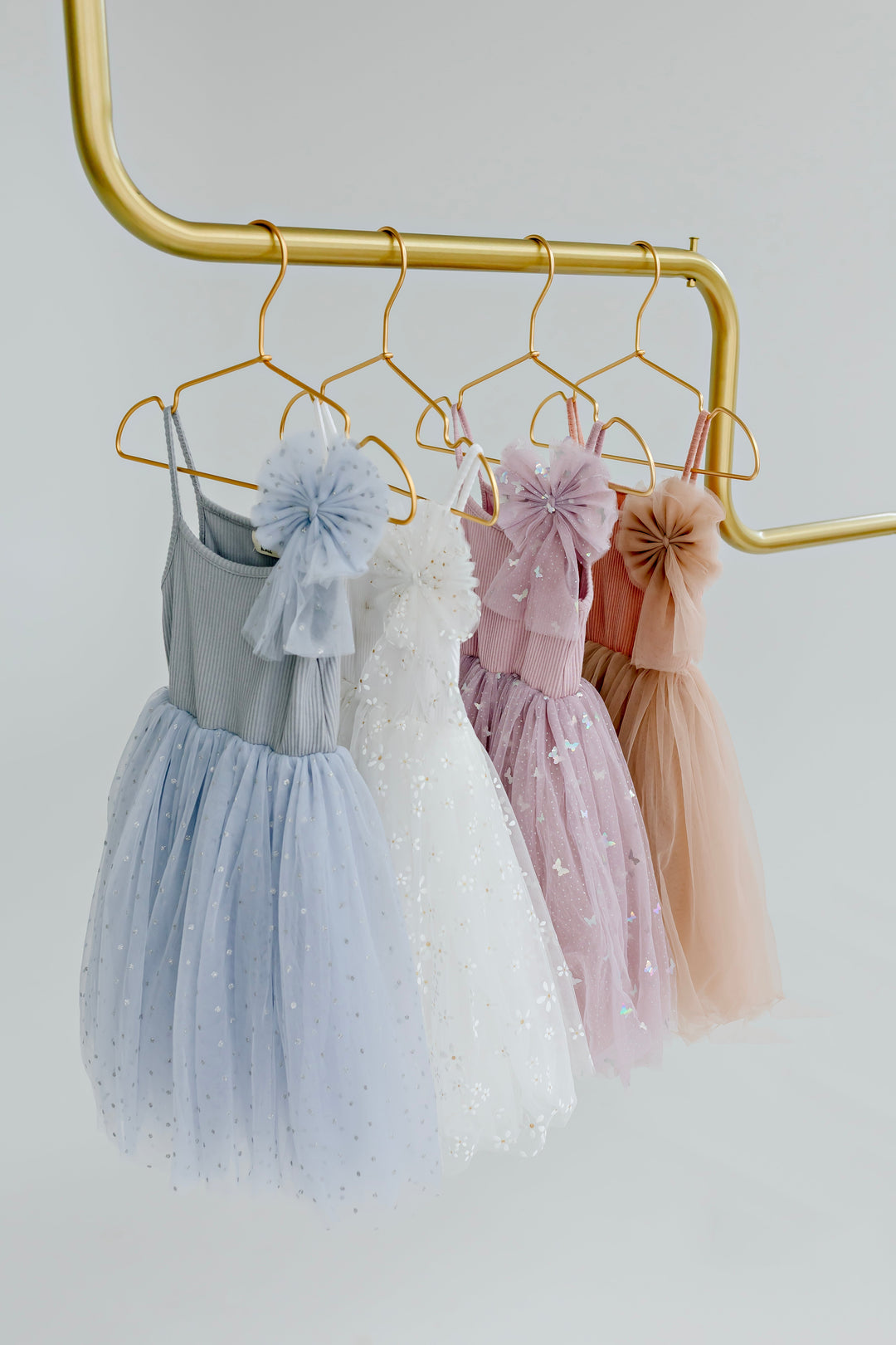 Close view of the Golden Daisies tulle skirt and golden daisy detail