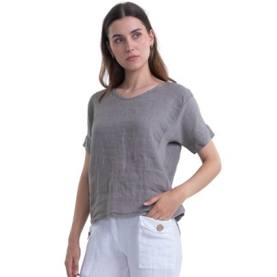 Vera May - Italian Linen Top - Fango/Taupe
