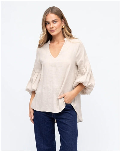 White Closet -V-Neck Long Sleeve-Elastic Cuff- Oatmeal