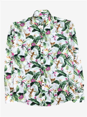 Jimmy Stuart - George Shirt Cotton LS -  White Tropical Print (abstract)