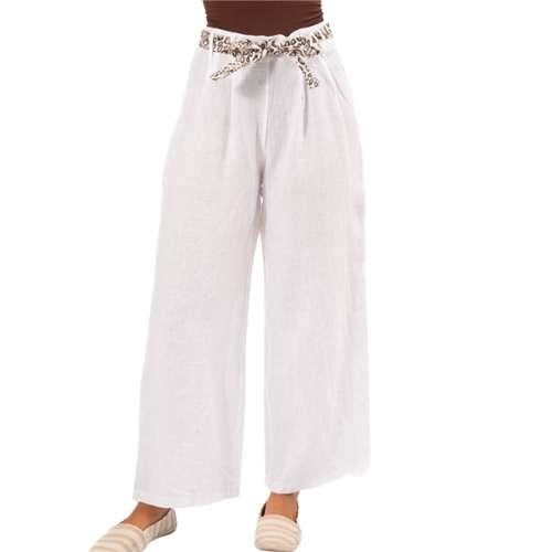 Vera May - Italian Linen Pants- Leopard Belt -White