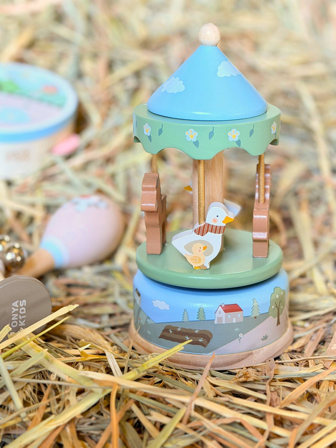 ToysLink Onya Kids Wooden Farm Carousel Music Box