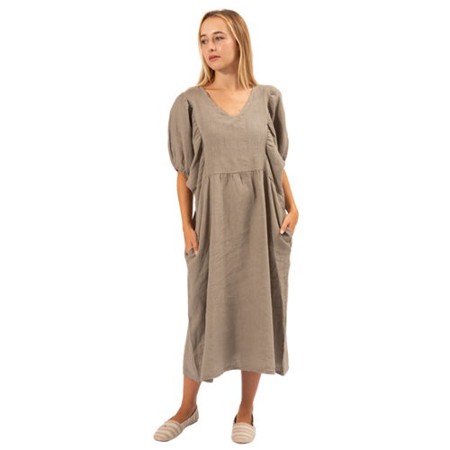 Vera May - Italian V Neck Dress - Taupe