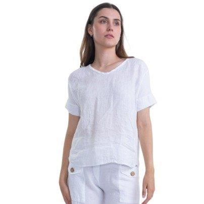 Vera May - Italian Linen Top - White