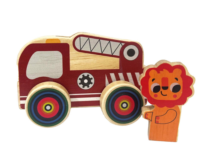 ToysLink Wooden Mini Wheelie Emergency Vehicles with Animals
