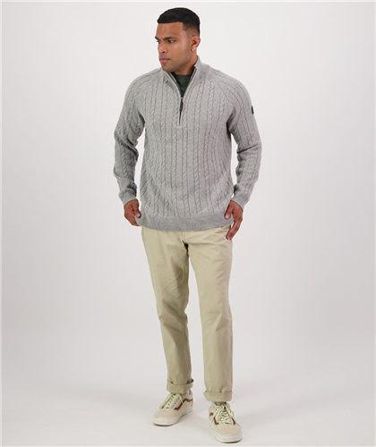 Swanndri - Doncaster 1/4/ Zip Cable Knit - Grey Marle