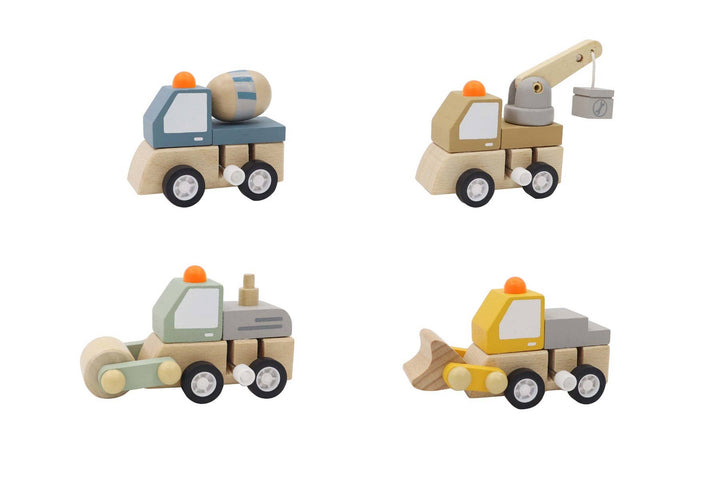ToysLink Wooden Wind-Up Construction Trucks