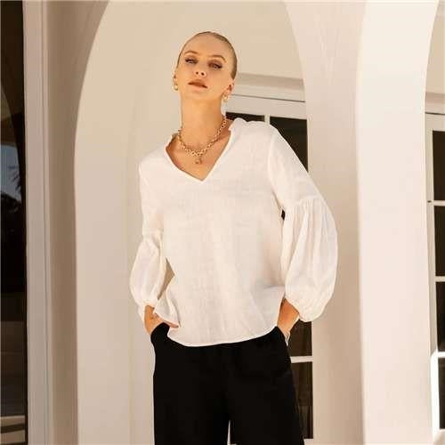 White Closet - V-Neck Long Sleeve - Elastic Cuff - Off White