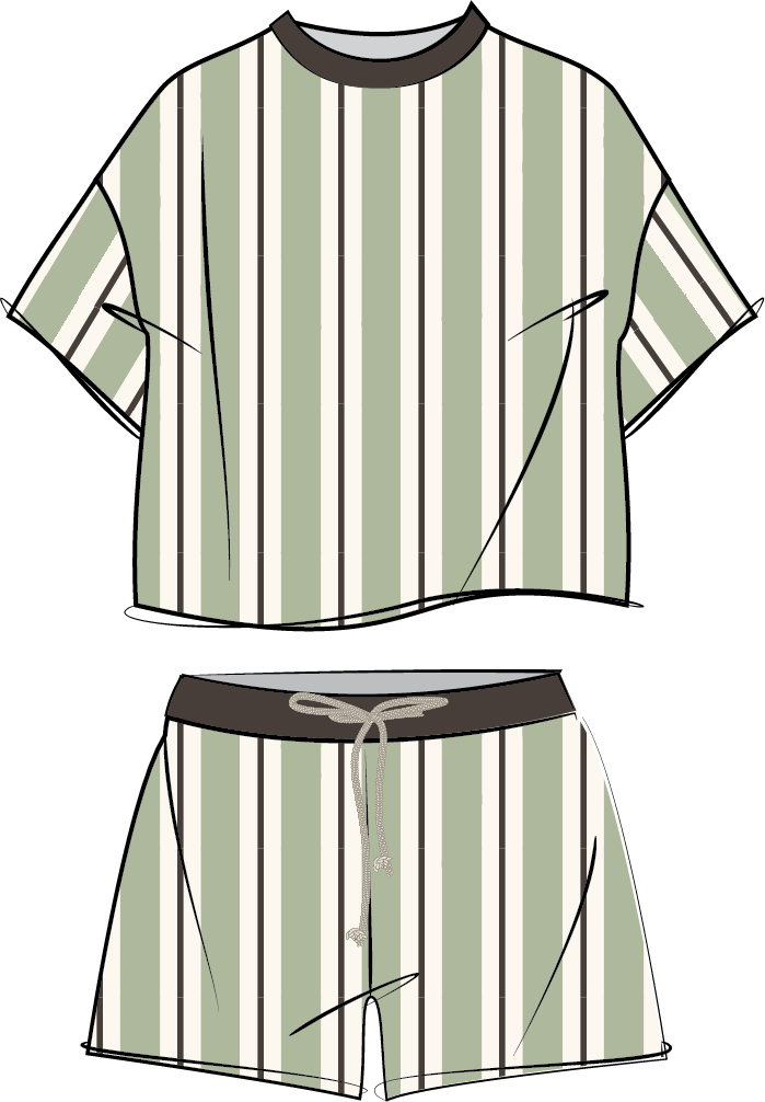 Illustration of the Freckles Retro Stripe Knit Set in Wildwood