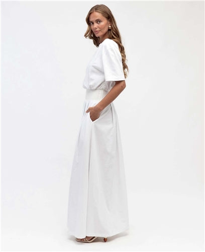 White Closet - Asym Neckline Cotton Jers. Dress - White