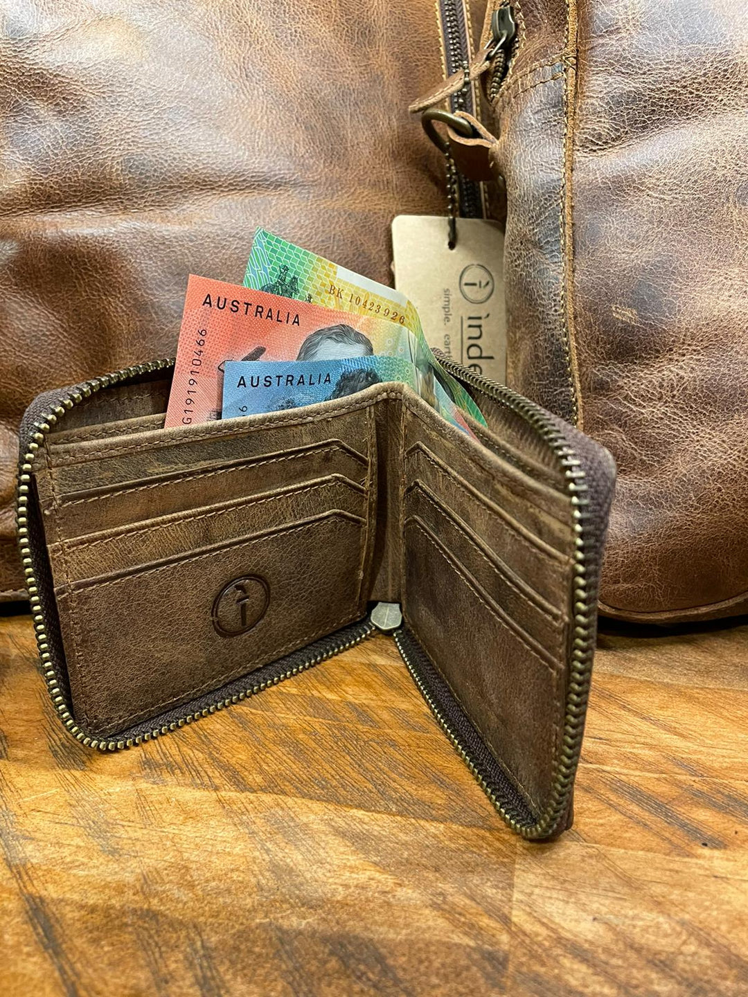 Indepal Zip Slot Leather Wallet - Crazy Horse Tan - image 1