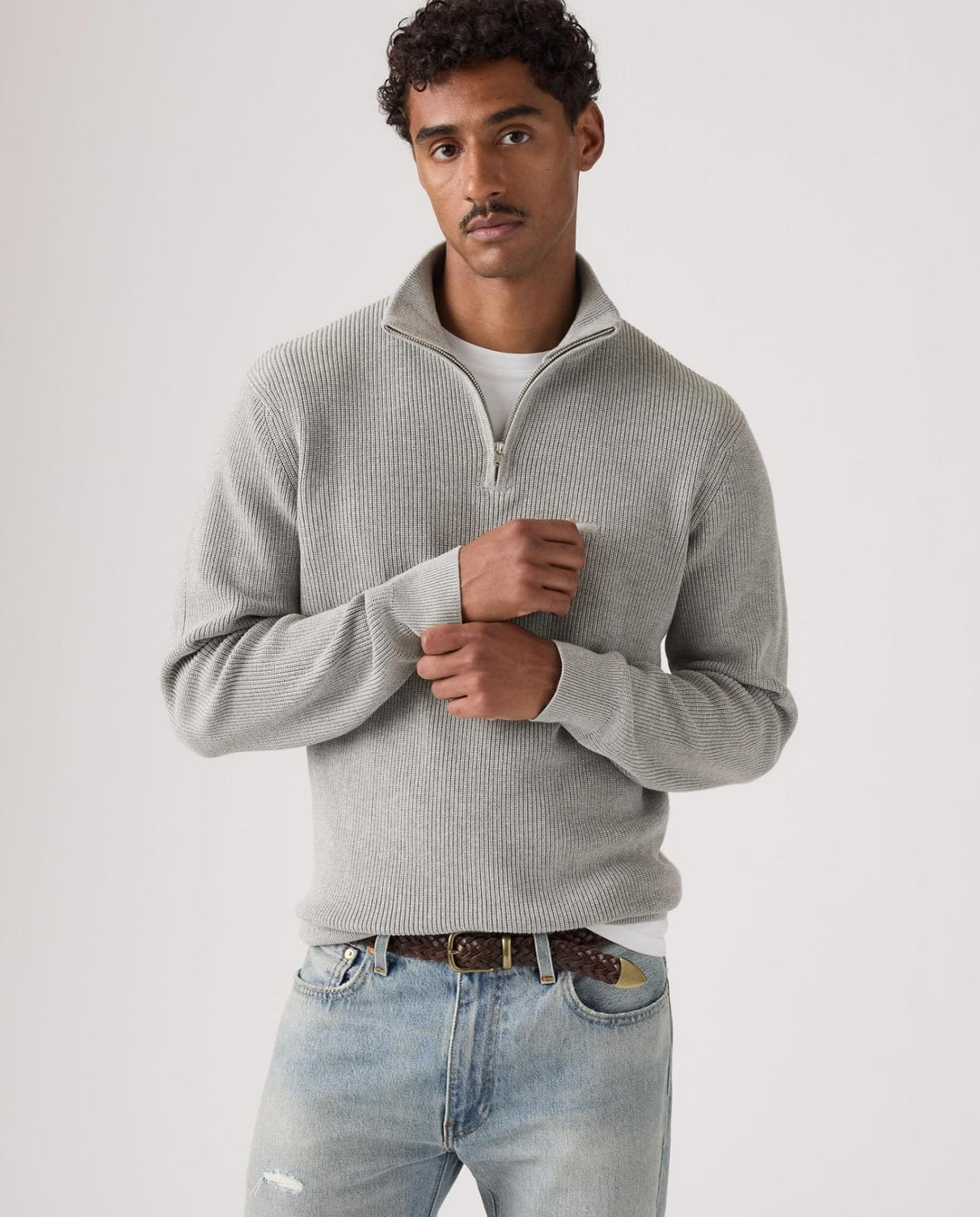 Levi's Housemark Quarter Zip Sweater - Mid Tone Grey Heather - image 1