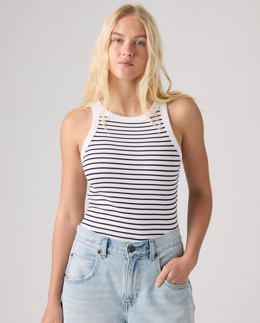 Levi's Essential Racer Tank - May Stripe Bright White - image 1