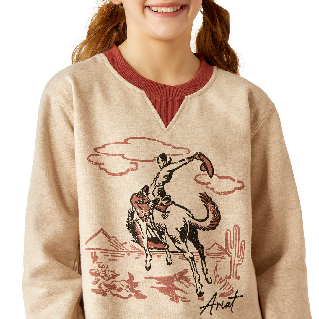 Ariat Bronc Junior Sweatshirt in Oatmeal Heather/Marsala, photo 4 of 5