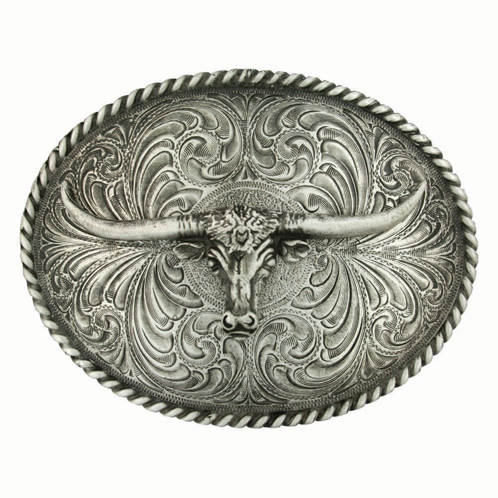 Montana Silversmiths Oval Longhorn Classic Antiqued Attitude Belt Buckle, photo 1 of 2