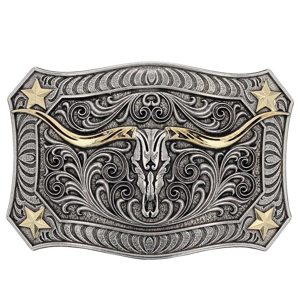 Montana Silversmiths Longhorn Crest Filigree Attitude Belt Buckle, photo 3 of 6