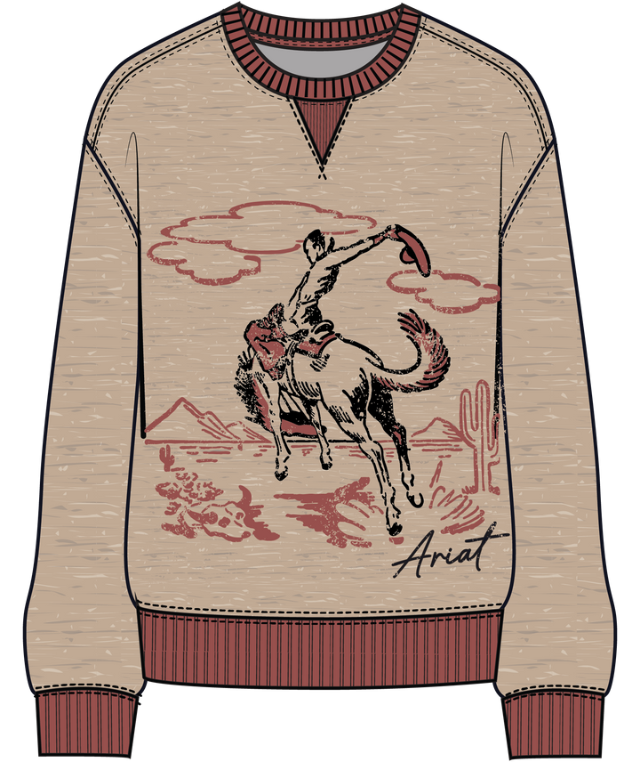 Ariat Bronc Junior Sweatshirt in Oatmeal Heather/Marsala, photo 5 of 5