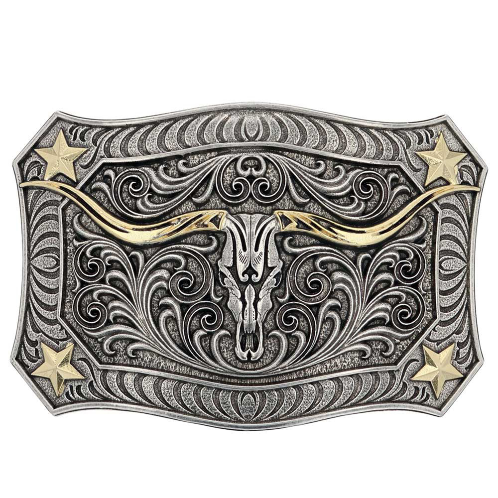 Montana Silversmiths Longhorn Crest Filigree Attitude Belt Buckle, photo 2 of 6