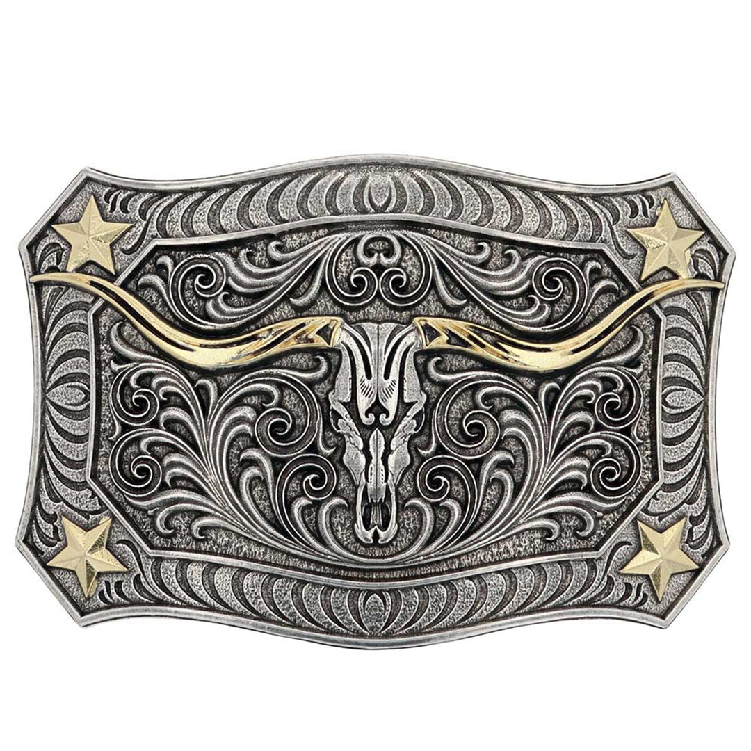 Montana Silversmiths Longhorn Crest Filigree Attitude Belt Buckle, photo 2 of 6