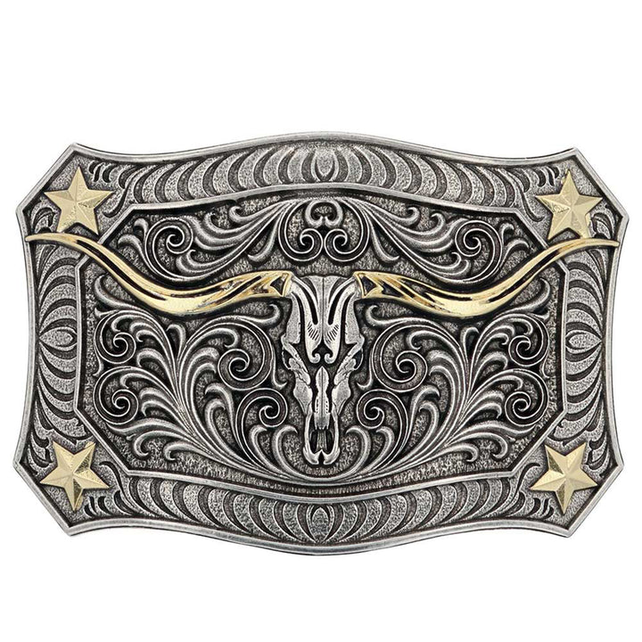 Montana Silversmiths Longhorn Crest Filigree Attitude Belt Buckle, photo 2 of 6