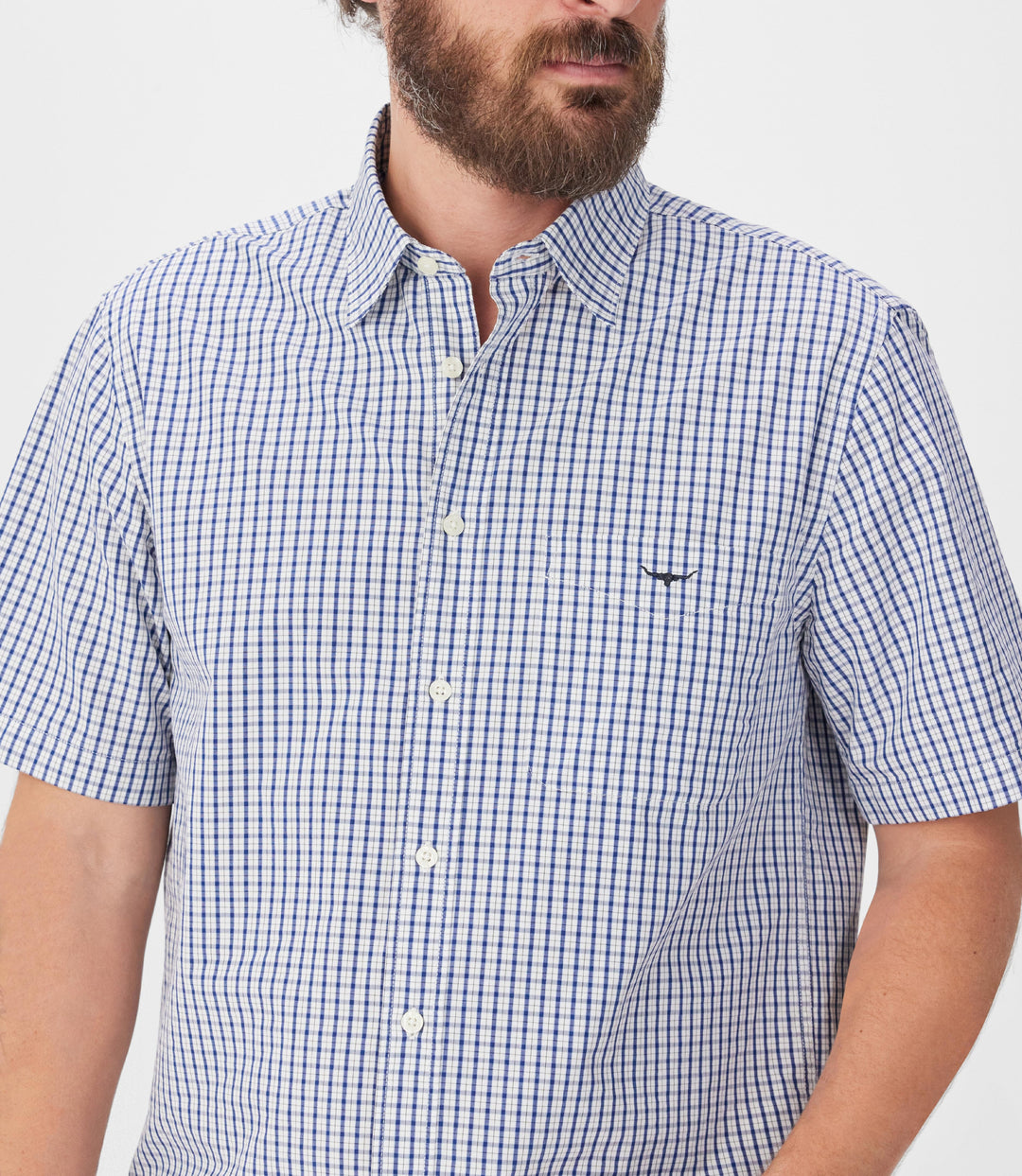 R.M.Williams Augusta Poplin SS Shirt - White/Blue - view 3