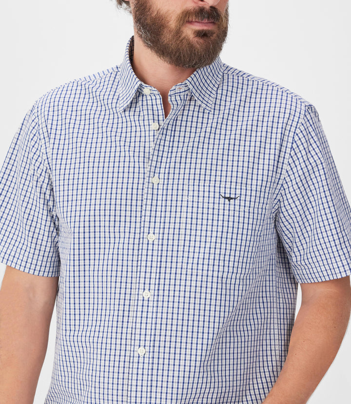 R.M.Williams Augusta Poplin SS Shirt - White/Blue - view 3