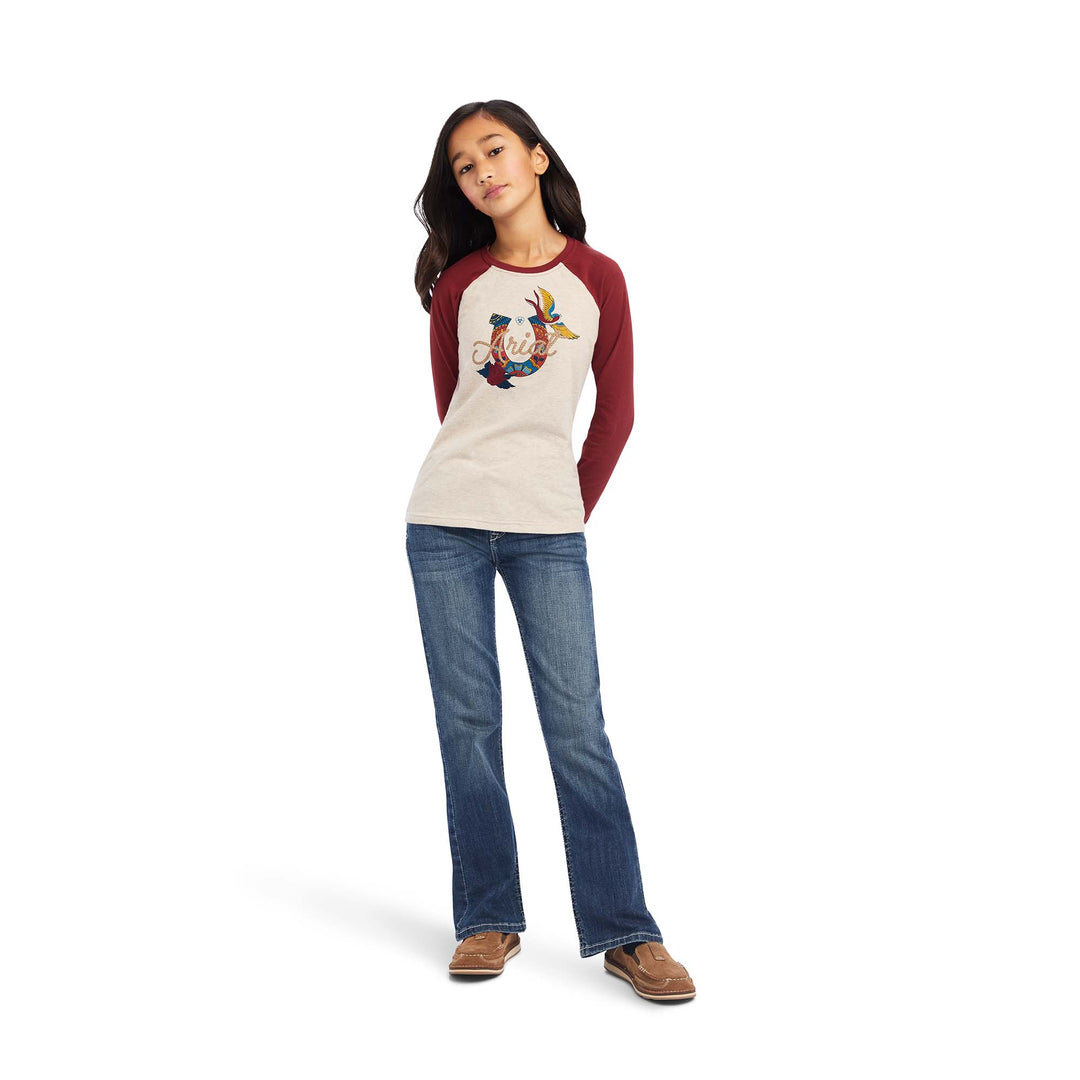 Ariat Real Ropey Rose Long Sleeve T-Shirt in Oatmeal Heather/Rouge Red, photo 3 of 3