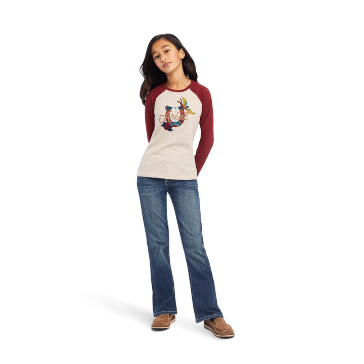 Ariat Real Ropey Rose Long Sleeve T-Shirt in Oatmeal Heather/Rouge Red, photo 3 of 3