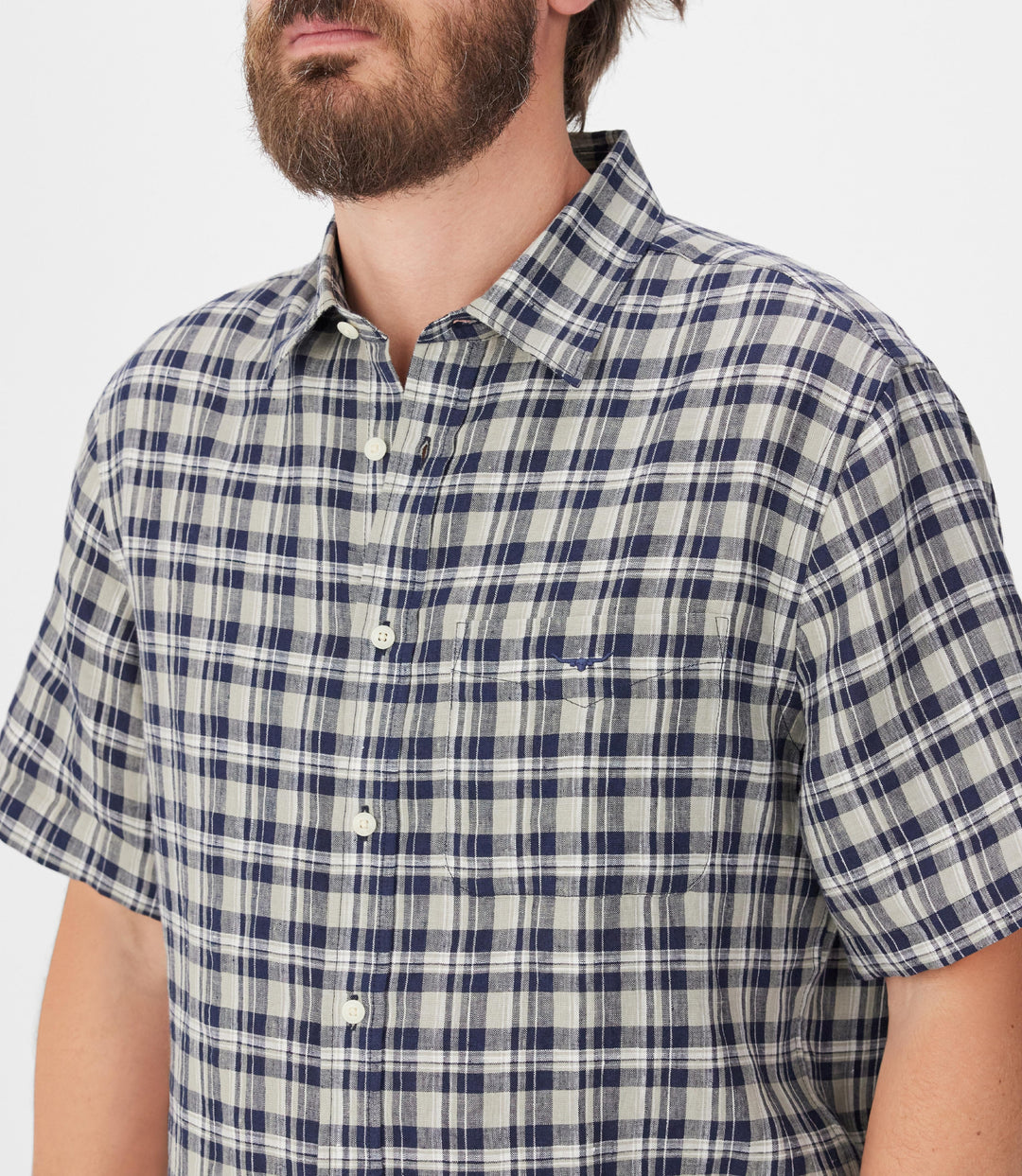 R.M.Williams Toby Linen SS Shirt - Navy/Sage - view 3