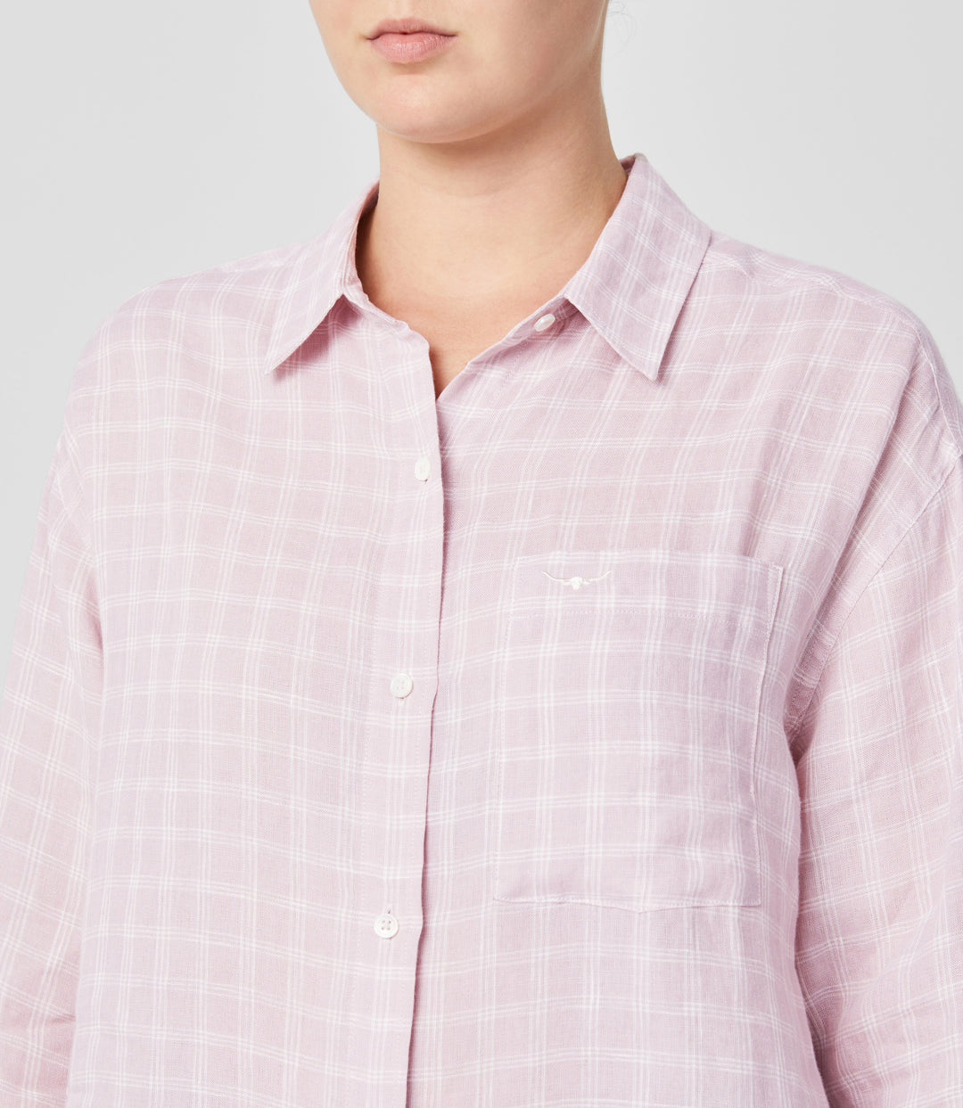 R.M.Williams Hopeland Linen Check Shirt - Ice Pink - view 3