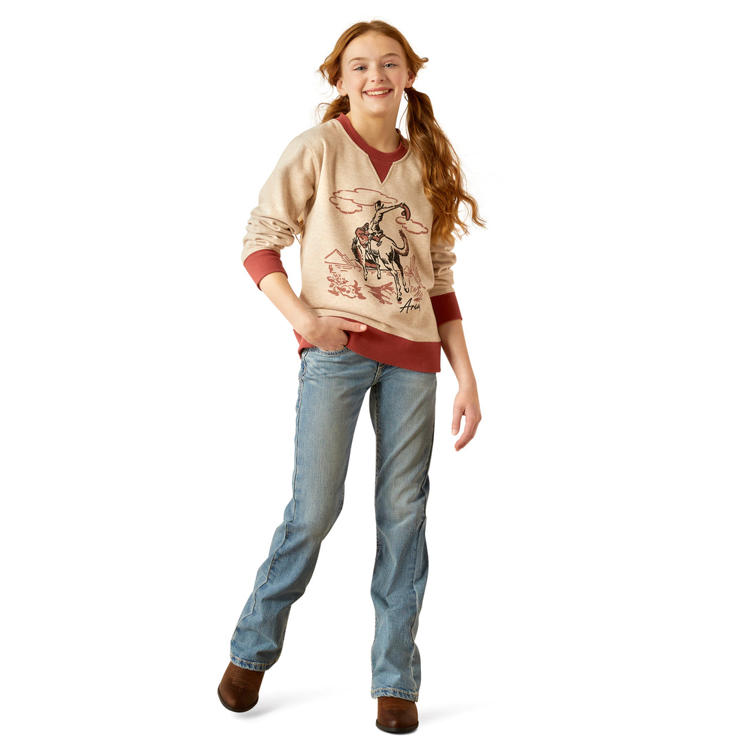 Ariat Bronc Junior Sweatshirt in Oatmeal Heather/Marsala, photo 3 of 5