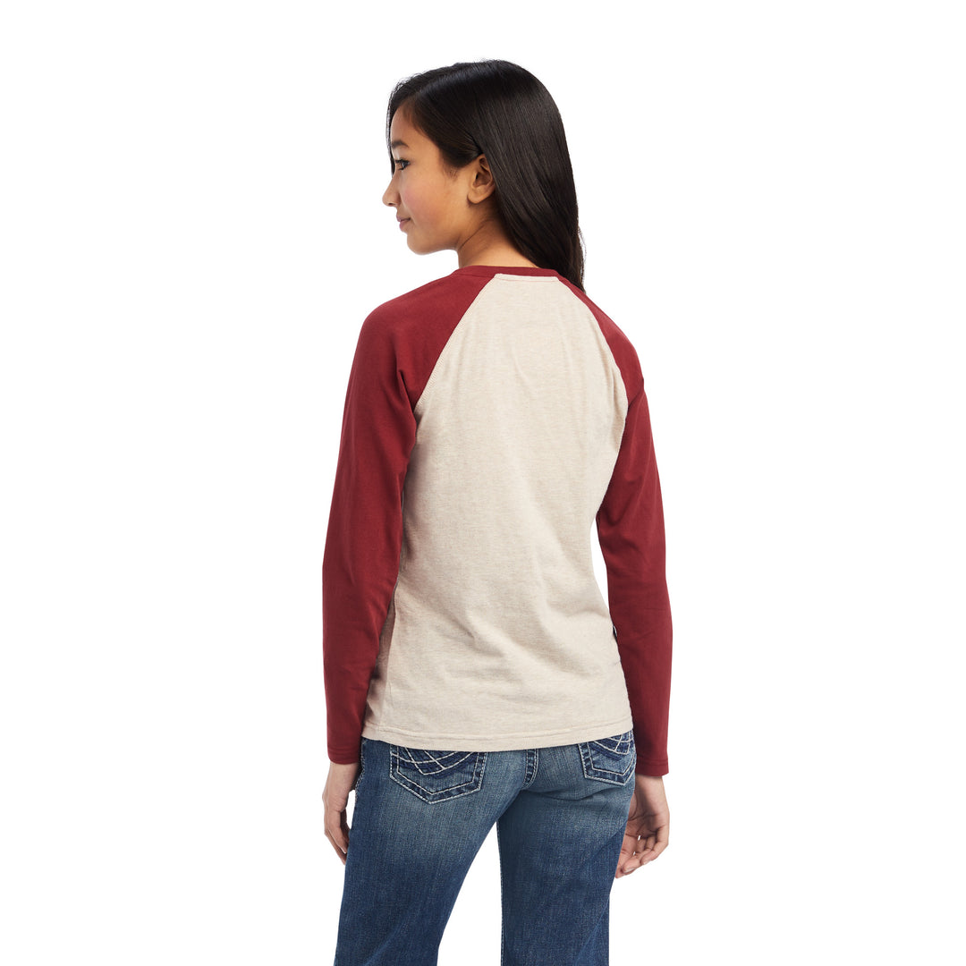 Ariat Real Ropey Rose Long Sleeve T-Shirt in Oatmeal Heather/Rouge Red, photo 2 of 3