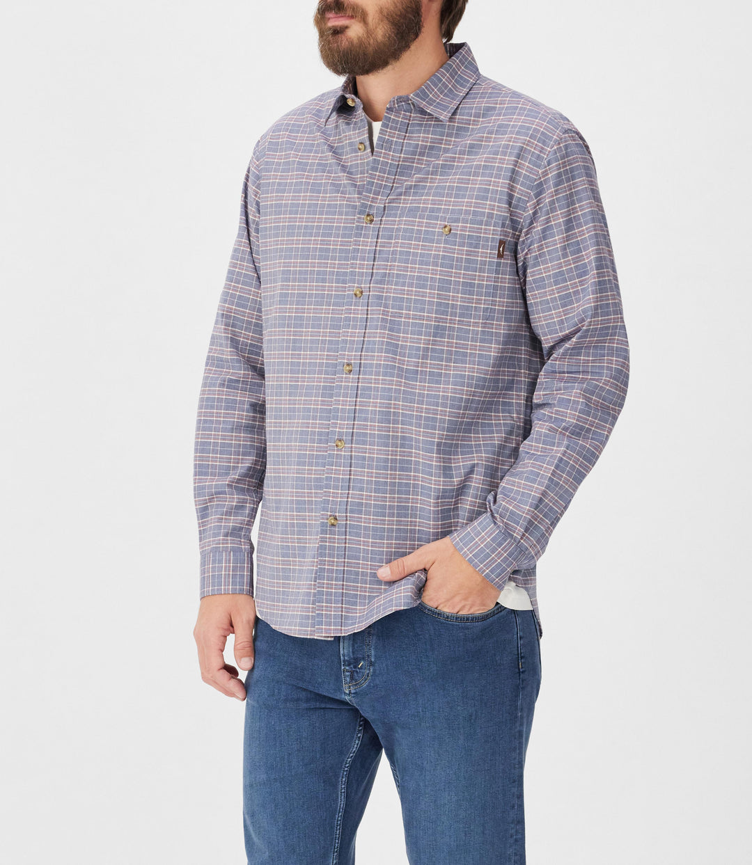 R.M.Williams Toukley Regular Poplin Shirt - Blue/white/red