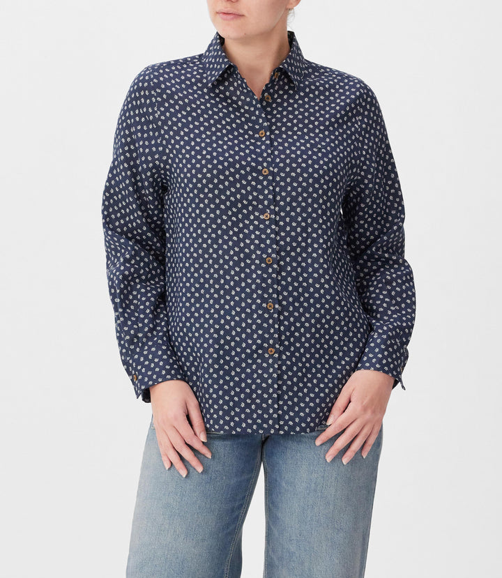R.M.Williams Olney Print Linen Shirt - Navy