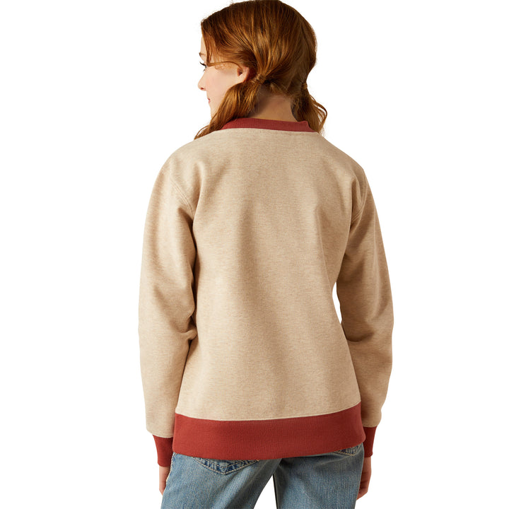 Ariat Bronc Junior Sweatshirt in Oatmeal Heather/Marsala, photo 2 of 5