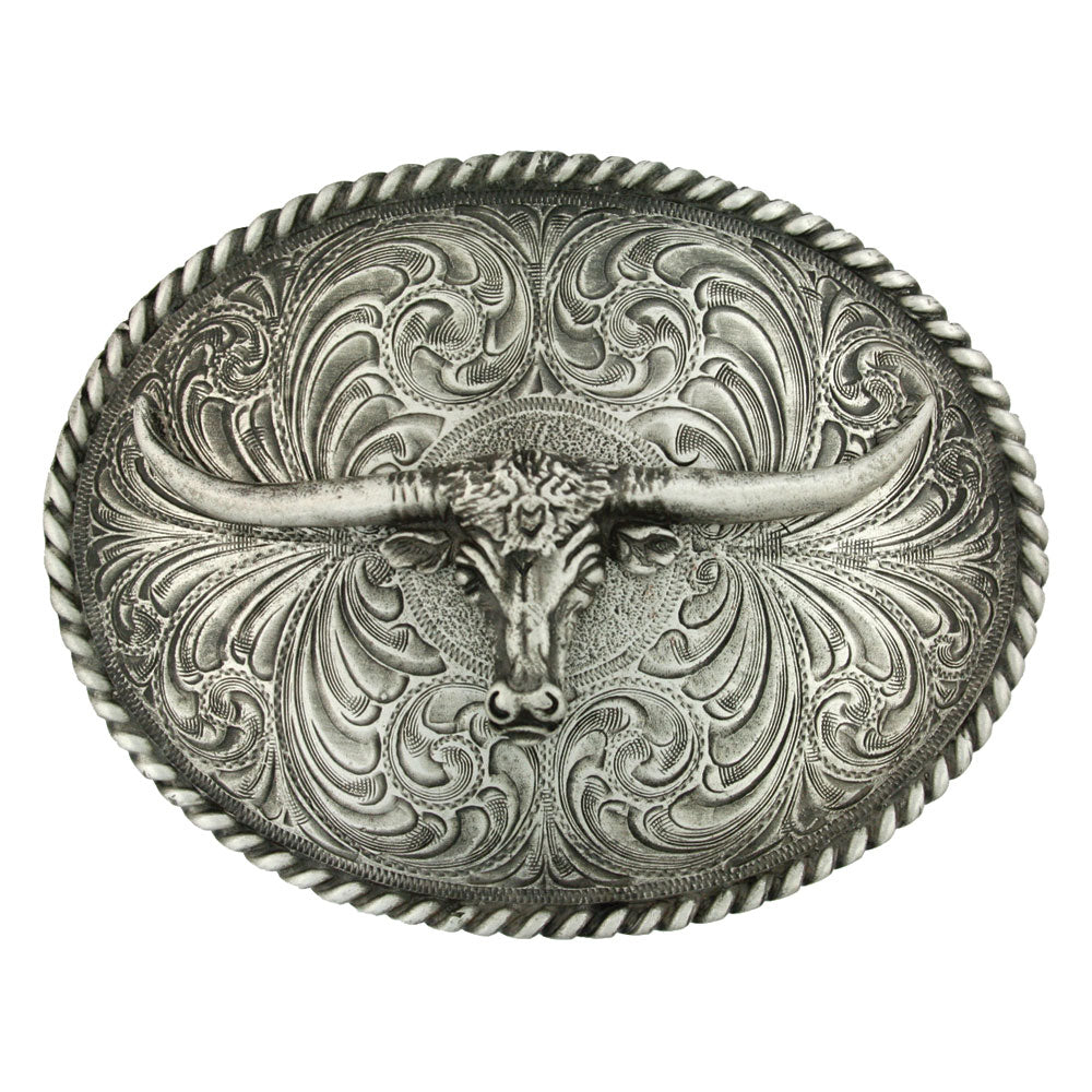 Montana Silversmiths Oval Longhorn Classic Antiqued Attitude Belt Buckle, photo 2 of 2