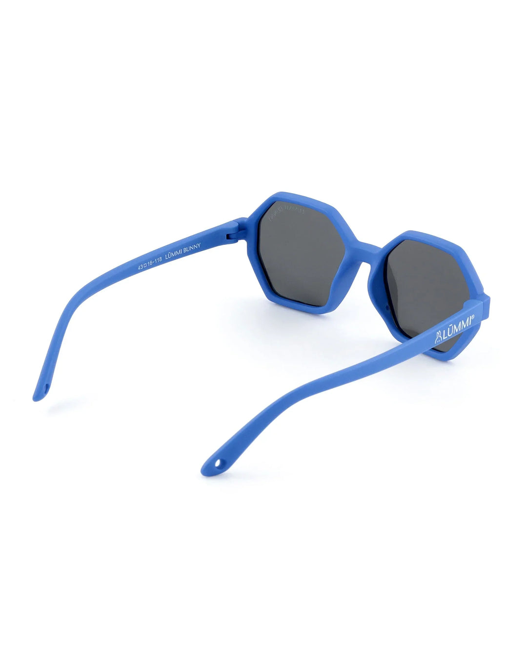 Lummi Bunny Mirror Hexagon Kids Sunglasses in Cornflower, back angle