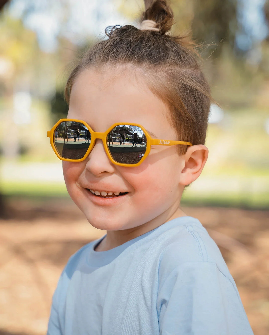 Lummi Bunny Mirror Hexagon Kids Sunglasses in Mustard, view 9