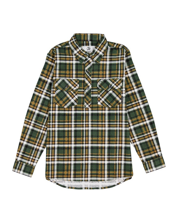 Swanndri Kids Egmont Half Placket Flanno in Olivegrove, front